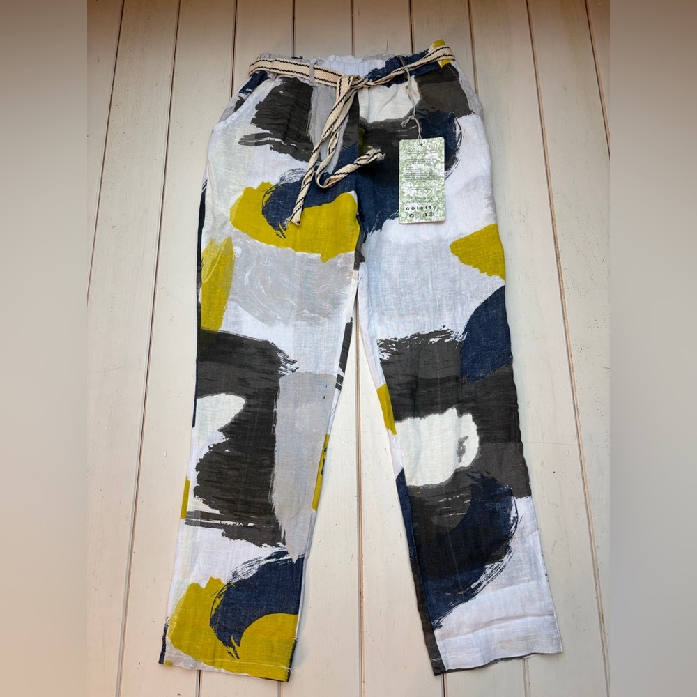 NWT Abstract Print Linen Drawstring Pants - Picture 4 of 11